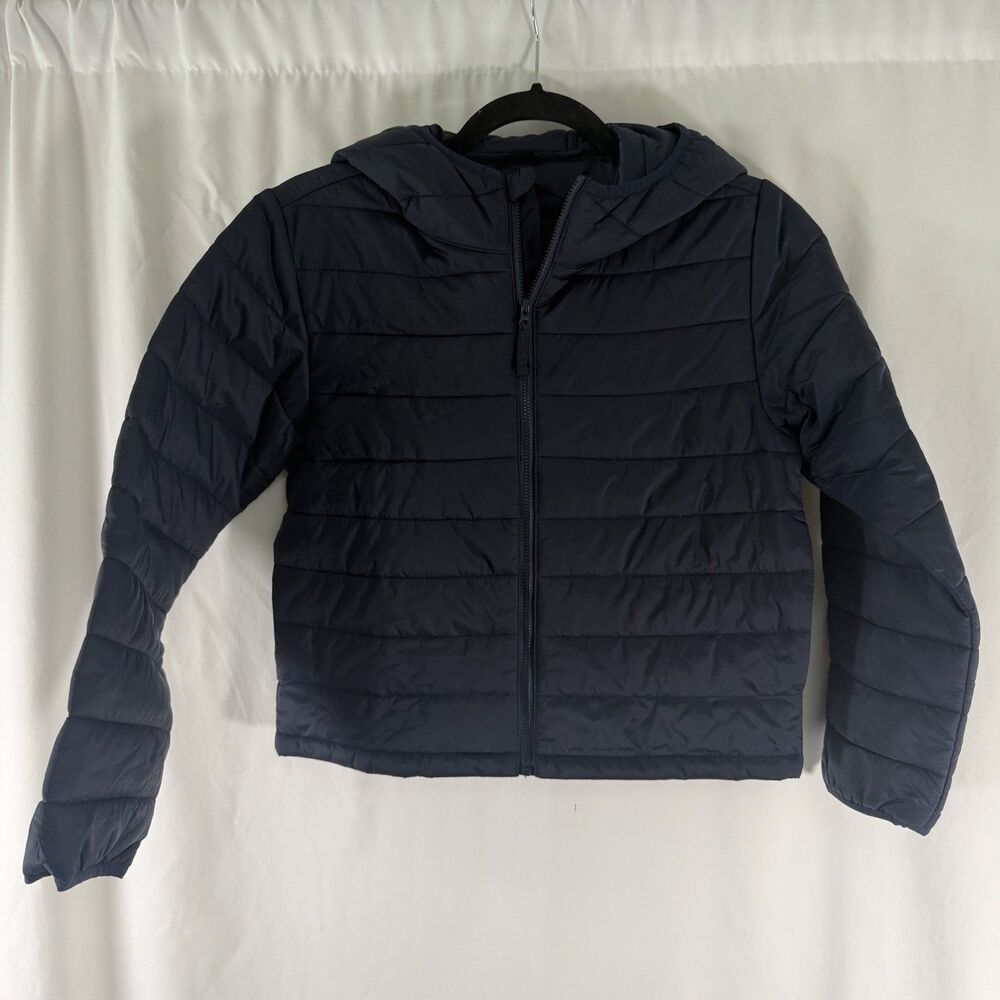 Crewcuts Puffer Jacket Boys Large 10-11Blue Full Zip Hooded Pockets Long Sleeve